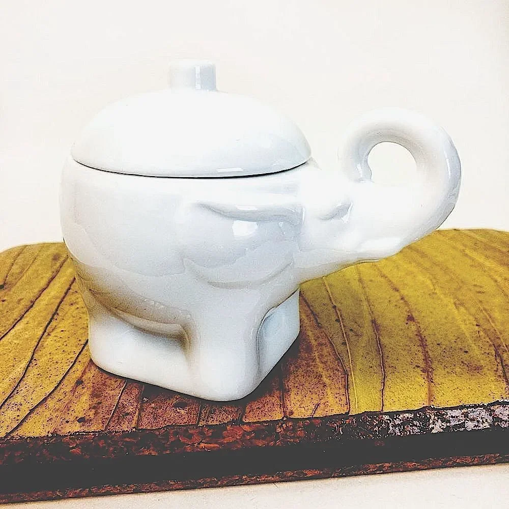 Pier 1 White Porcelain Elephant Lidded Sugar/Aniseed Bowl